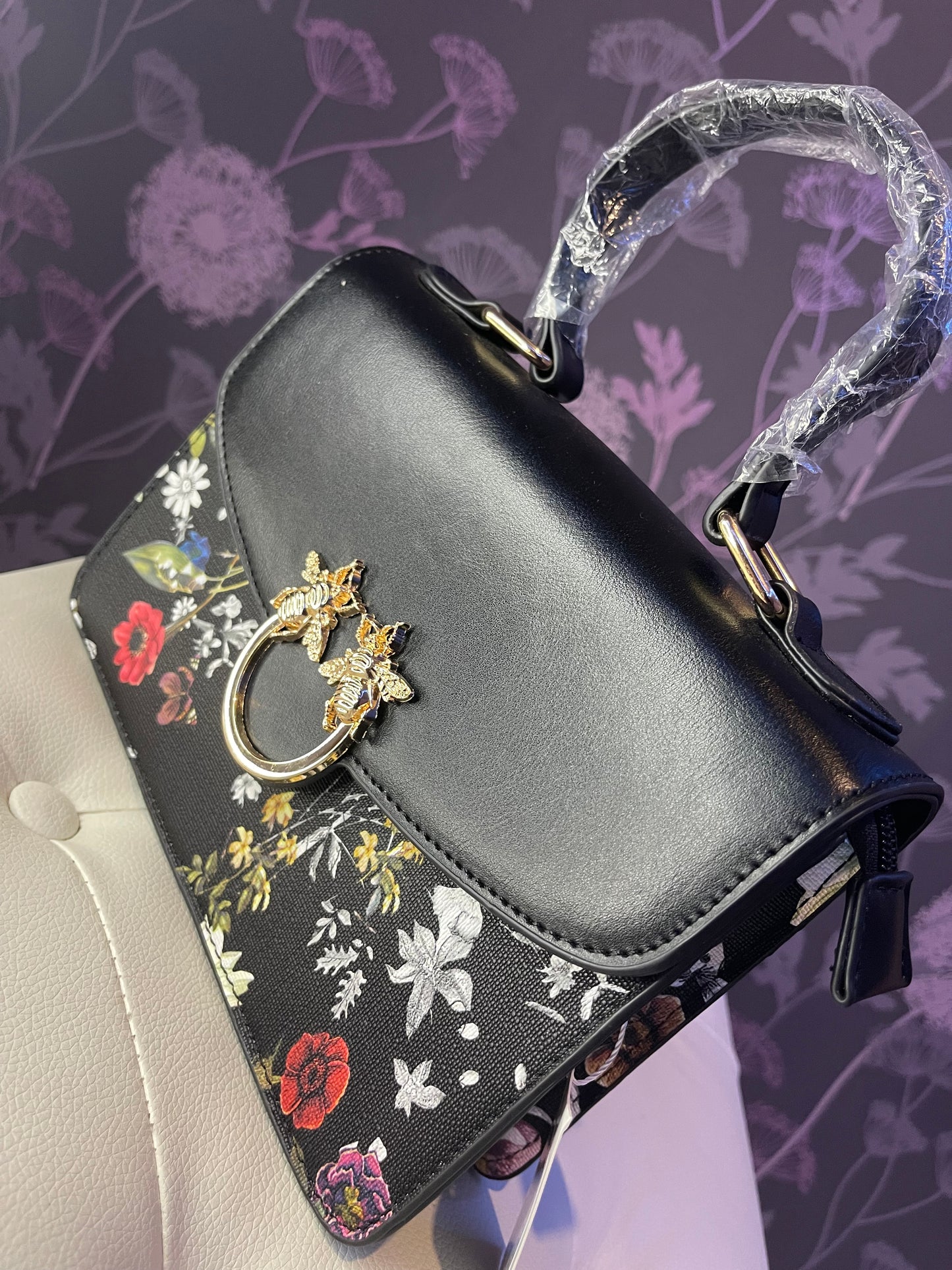 Annmouler 2022 Vintage Women Briefcase Bag Designer Handbag Purse Pu Leather Floral Crossbody Bag Fabric Retro Shoulder Bag